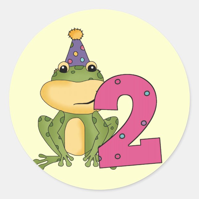 Sticker Rond Grenouille de fête 2e anniversaire T-shirts et cad (Devant)