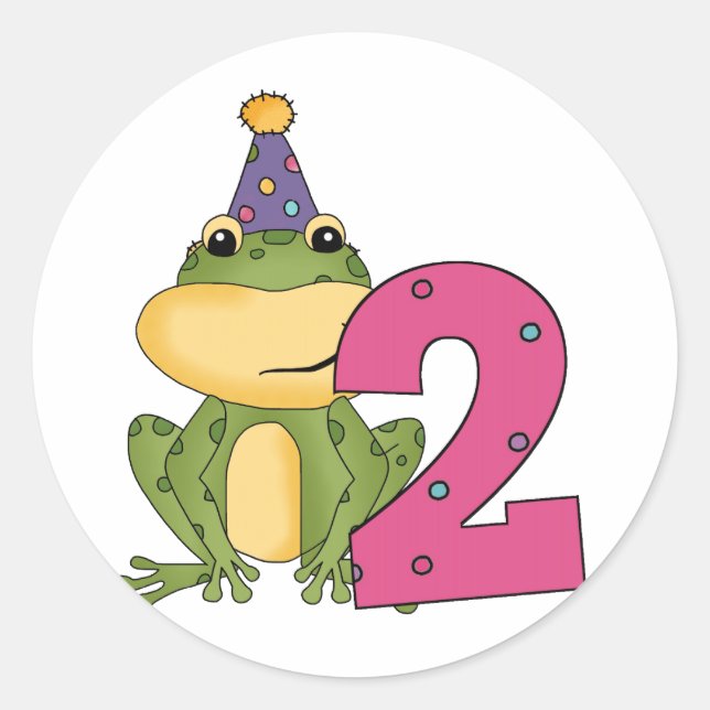 Sticker Rond Grenouille de fête 2e anniversaire T-shirts et cad (Devant)