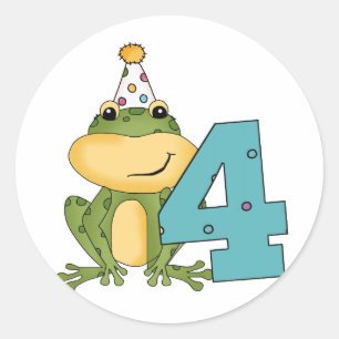 Sticker Rond Grenouille de fête 4e anniversaire T-shirts et cad