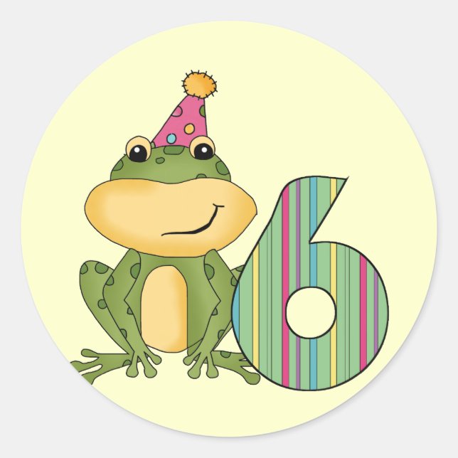 Sticker Rond Grenouille de fête 6e anniversaire T-shirts et cad (Devant)