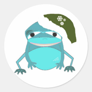 Sticker Rond Grenouille drôle à Santa Hat