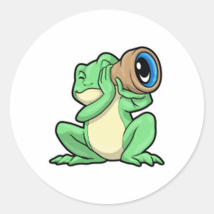 Sticker Rond Grenouille en astronomie avec télescope
