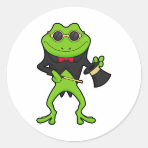 Sticker Rond Grenouille en magicien avec baguette magique & Cas