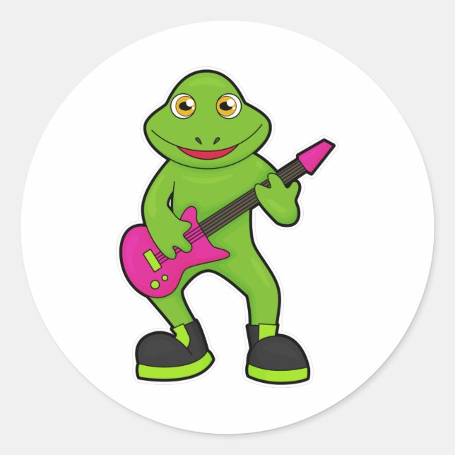 Sticker Rond Grenouille en musicien avec guitare (Devant)