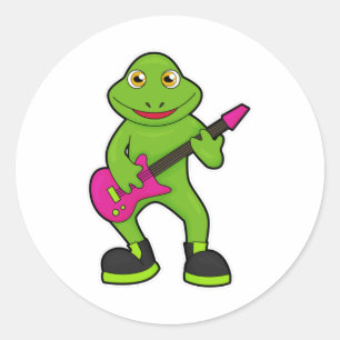 Sticker Rond Grenouille en musicien avec guitare