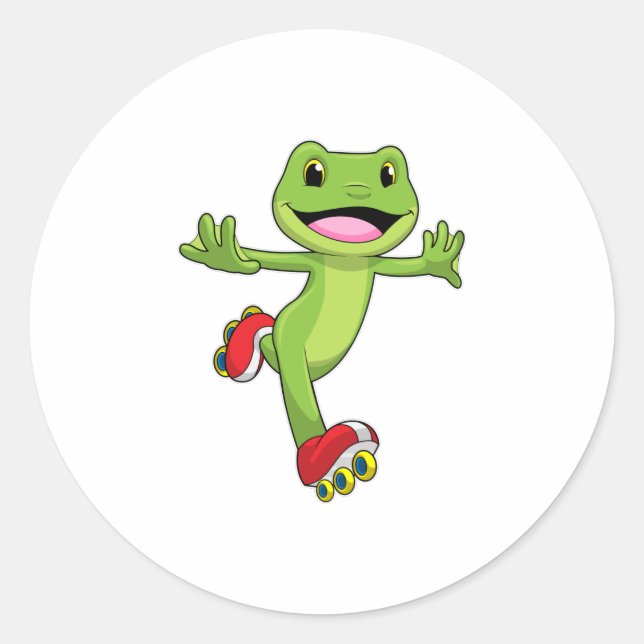 Sticker Rond Grenouille en Patinage en ligne avec Roller skates (Devant)