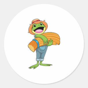 Sticker Rond Grenouille en tant que fermier avec paille