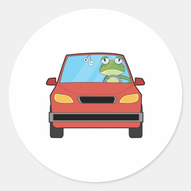 Sticker Rond Grenouille en voiture (Devant)
