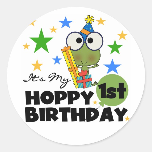 Sticker Rond Grenouille Hoppy 1er Anniversaire T-shirts et cade (Devant)