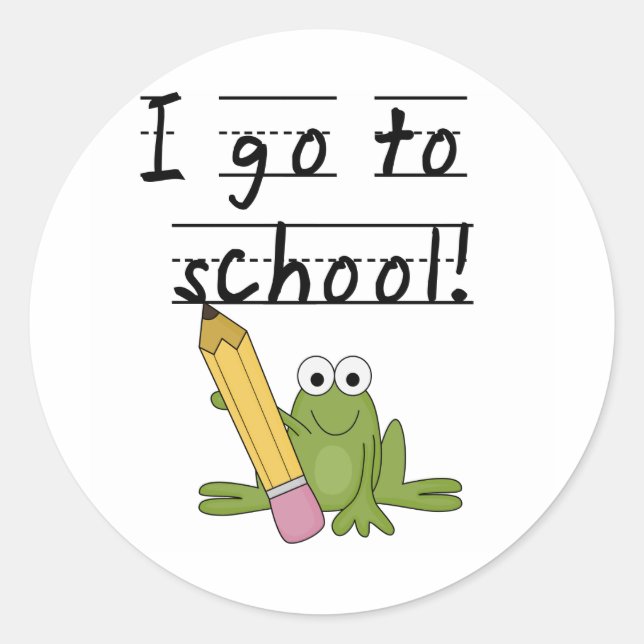 Sticker Rond Grenouille Je vais à l'école Tshirts et cadeaux (Devant)