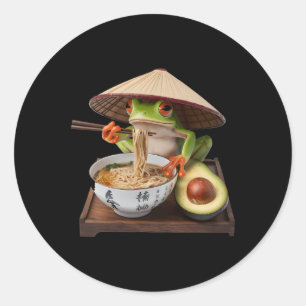 Sticker Rond Grenouille Kawaii Manger Ramen nouilles japonaises