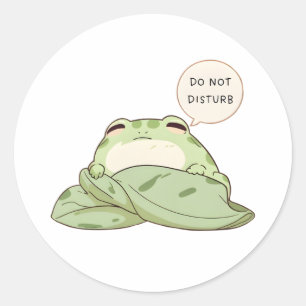 Sticker Rond Grenouille mignonne en mode Ne Pas Déranger endorm