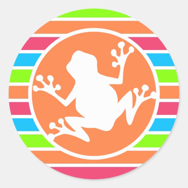 Sticker Rond Grenouille; Neon Orange Rose Bleu Bleu Gris (Devant)