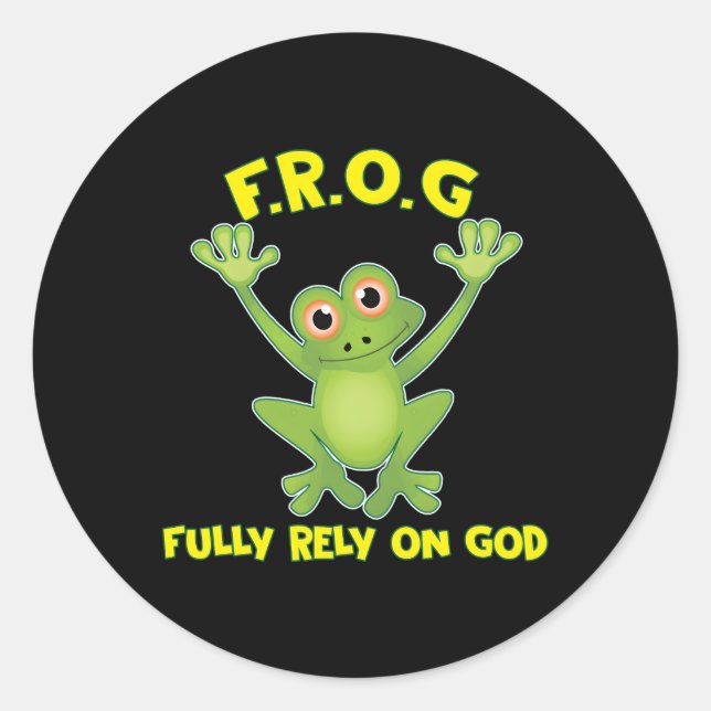 Sticker Rond Grenouille Pleinement S'Appuyer Sur Dieu Christian (Devant)