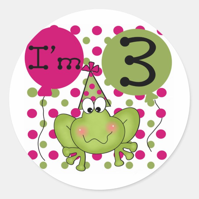 Sticker Rond Grenouille rose 3ème anniversaire Tshirts et cadea (Devant)