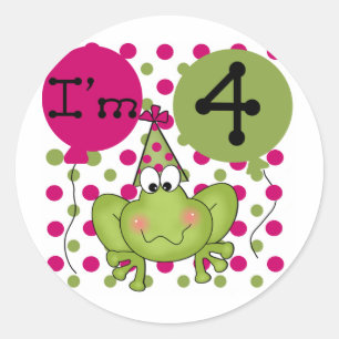 Sticker Rond Grenouille rose 4e anniversaire Tshirts et cadeaux