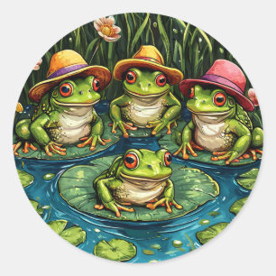 Sticker Rond Grenouilles de dessin animé Décoration faunique fa