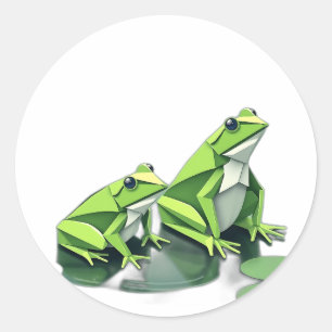 Sticker Rond Grenouilles Origami de style géométrique