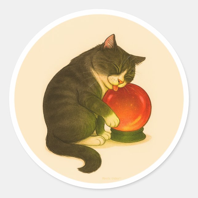 Sticker Rond Grey and white cat with red crystal ball (Devant)