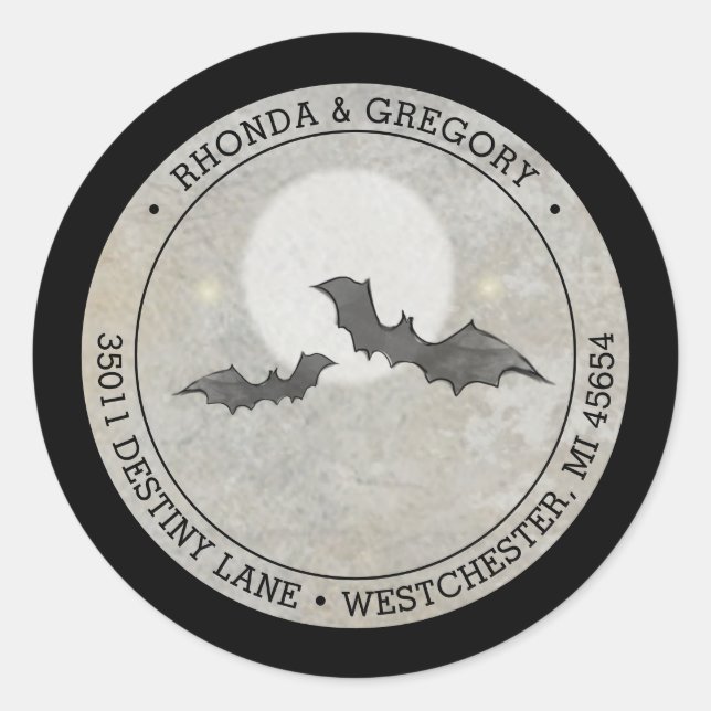 Sticker Rond Grey Bats Mariage Adresse ronde (Devant)
