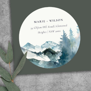 Sticker Rond Grey Blush Green Blue Mountains Pine Adresse