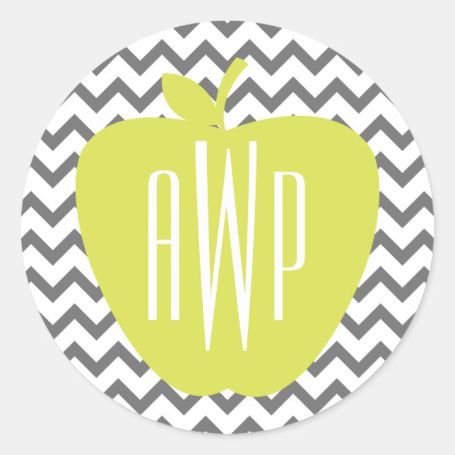 Sticker Rond Grey Chevron Et Neon Apple Monogram Enseignant (Devant)