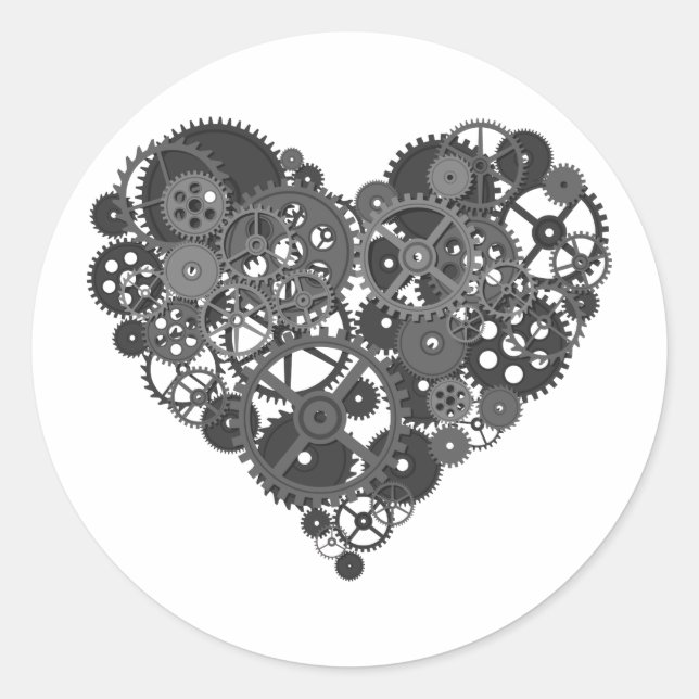 Sticker Rond Grey Gears Heart (Devant)