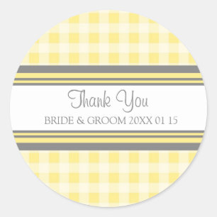 Sticker Rond Grey Lemon Gingham Merci Favor Tags
