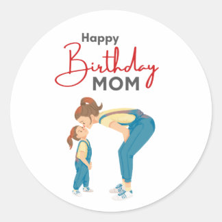 Sticker Rond Grey Minimalist “Happy Birthday Mom” Graphic