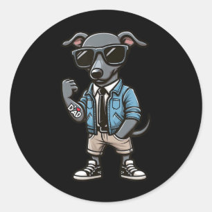 Sticker Rond Greyhound I Love Papa Funny Chien Tattoo