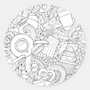 Sticker Rond Griffonnage de café et de thé