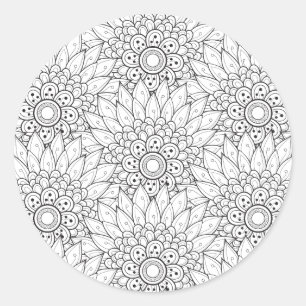 Sticker Rond Griffonnage floral de jardin