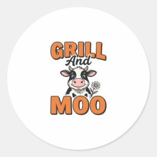 Sticker Rond Grill à vache drôle et design de T-Shirt vintage M