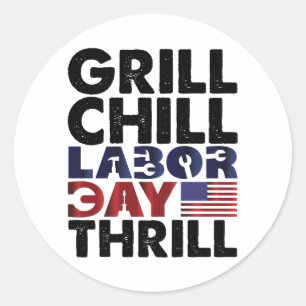 Sticker Rond Grill Usa America Fête Travail Détente Thrill BBQ 