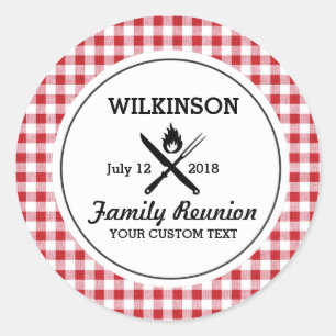 Sticker Rond Grillades d'été au barbecue Reunion Red En vichy