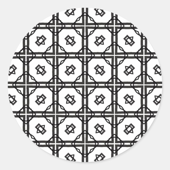 Sticker Rond Grille géométrique double quadrillage noir blanc (Devant)