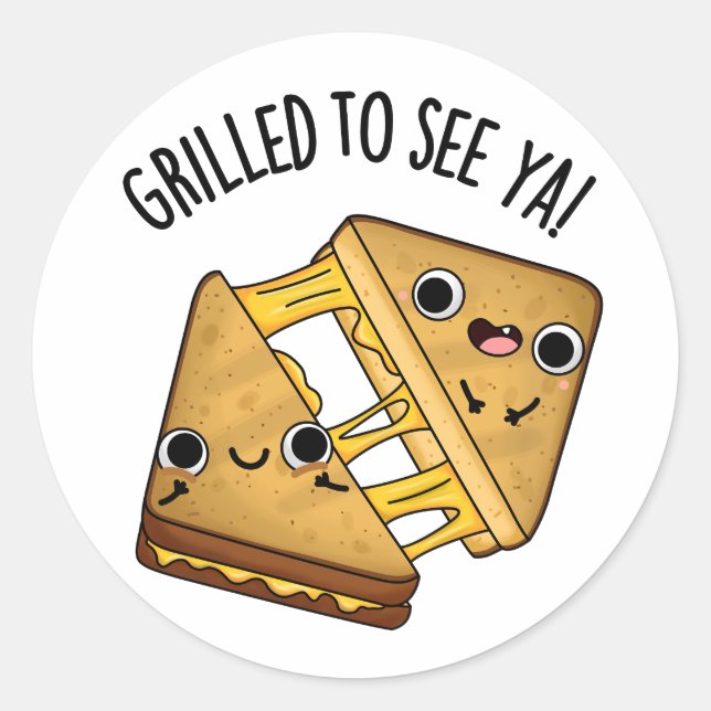 Sticker Rond Grillé Pour Voir Ya Funny Puns De Nourriture (Devant)