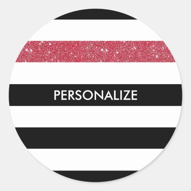 Sticker Rond Grilles noires modernes FAUX Red Glitz et nom (Devant)