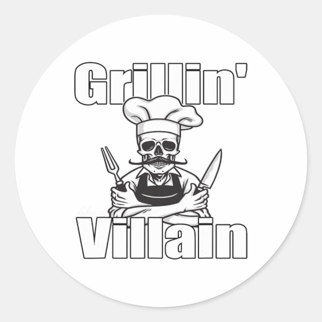Sticker Rond Grillin Comme Un Vilain Bbq Grillin Et Chillin Gri (Devant)