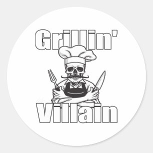 Sticker Rond Grillin Comme Un Vilain Bbq Grillin Et Chillin Gri
