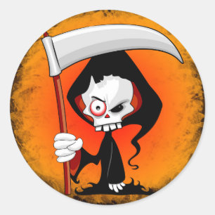 Sticker Rond Grim Reaper Déplaisant Drôle Cartoon