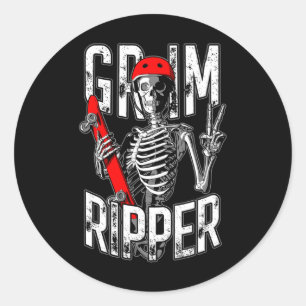 Sticker Rond Grim Ripper Skateboard Halloween Zombie Skateur