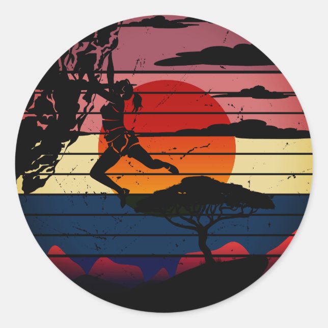 Sticker Rond Grimper comme une fille Rock Escalade Retro (Devant)