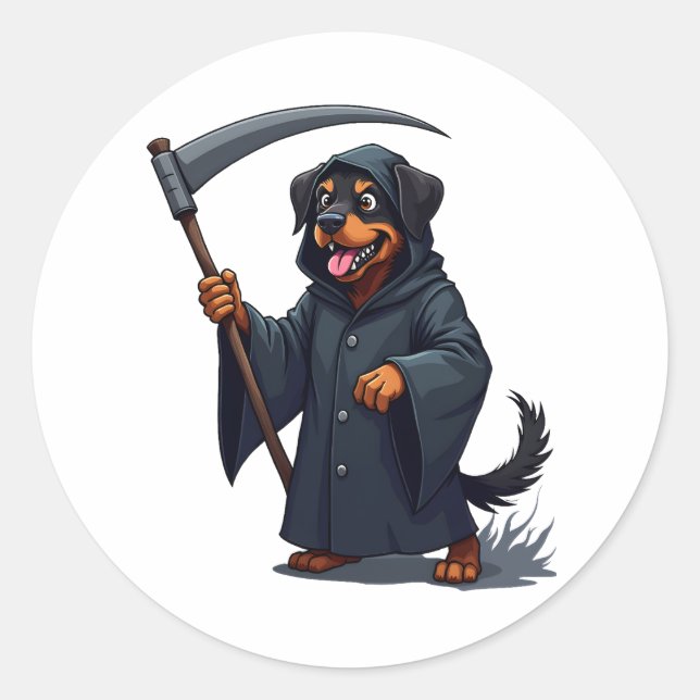 Sticker Rond Grimper Reaper Rottweiler Chien (Devant)