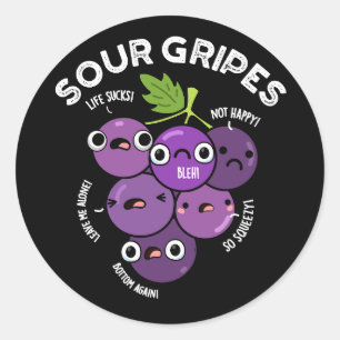 Sticker Rond Gripes aigre amusant Graphe Fruit Pun Dark BG