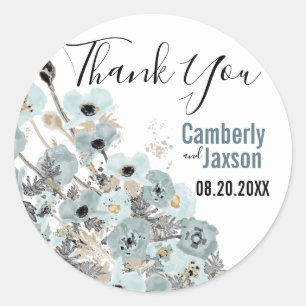 Sticker Rond Gris à l'Aquarelle Bleue Mariage Populations Flora