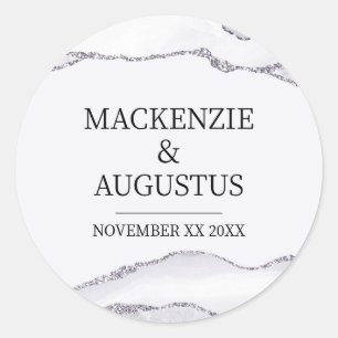 Sticker Rond Gris Agate Argent Parties scintillant mariée et Ma