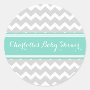 Sticker Rond Gris Aqua Chevron Baby shower Favoriser les autoco