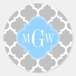 Sticker Rond Gris Blanc Marocain #5 Ciel Bleu 3 Monogramme init