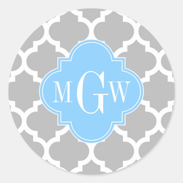 Sticker Rond Gris Blanc Marocain #5 Ciel Bleu 3 Monogramme init (Devant)